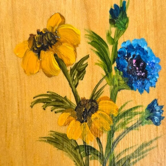 2 x Mini Oil Paintings On Wood Flowers By Nana Lancaster Signed Cottage Core Nat - Picture 5 of 16